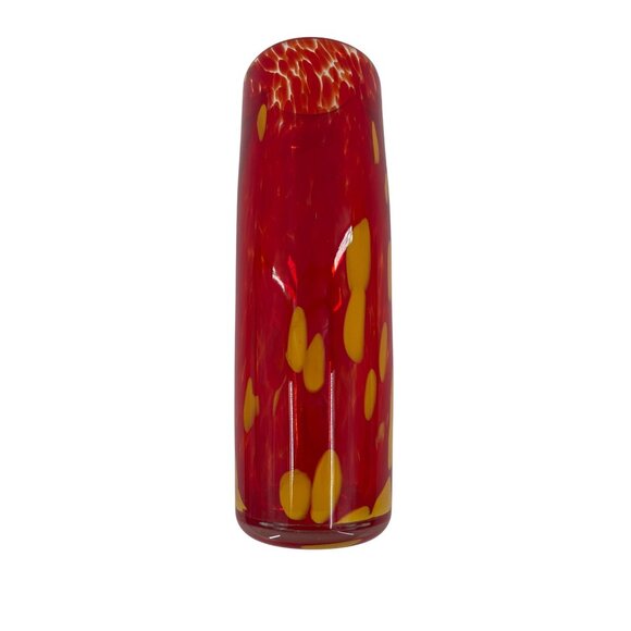 Handcrafted Red & Yellow Art Glass Vase With Abstract Design - Picture 5 of 8